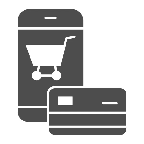 Smartphone et carte de crédit icône solide, concept d'achat, paiement mobile de signe de carte de crédit sur fond blanc, téléphone mobile avec icône de carte de crédit dans le style glyphe. Graphiques vectoriels. — Image vectorielle