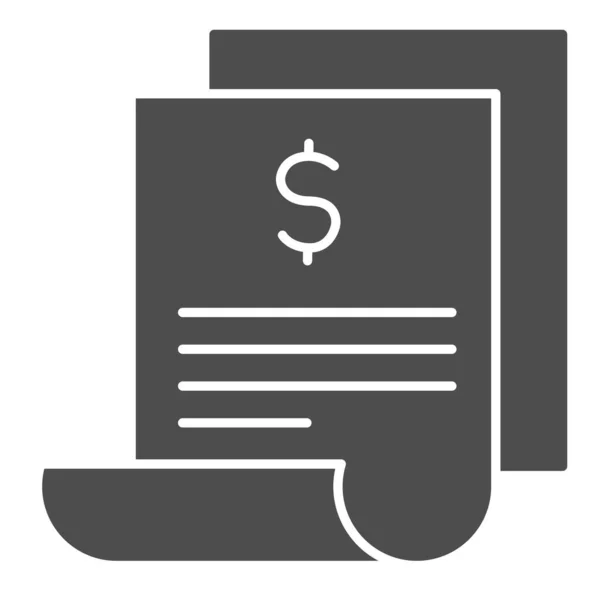 Icono de factura sólida, concepto de compra, hoja de papel con signo de dólar sobre fondo blanco, factura o símbolo de recibo de transacción bancaria en estilo glifo para el diseño móvil y web. Gráficos vectoriales . — Vector de stock