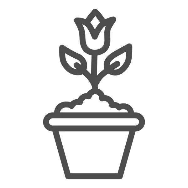 花器ラインアイコンの花、花のコンセプト、白地に花器サインの植物、モバイルコンセプトとウェブデザインのアウトラインスタイルで鉢植えのチューリップの花のアイコン。ベクトルグラフィックス. — ストックベクタ