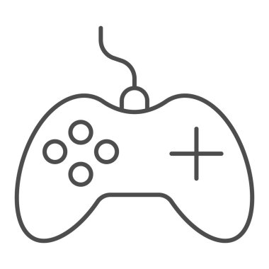 Joystick ince çizgi simgesi, elektronik konsept, beyaz arka planda gamepad denetleyici işareti, mobil konsept ve web tasarımı için ana hatlı joystick ikonu. Vektör grafikleri.