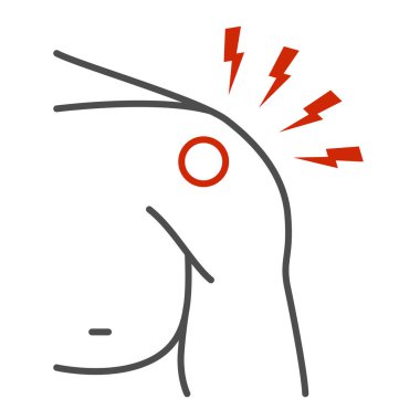 Omuz ağrısı, ince çizgi ikonu, vücut ağrısı kavramı, beyaz arka planda acı verici omuz işareti, taşınabilir konsept ve web tasarımı için taslak biçimli omuz ağrısı. Vektör grafikleri.