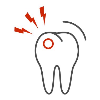 Diş ağrısı, ince çizgi ikonu, diş bakımı konsepti, beyaz arka planda şimşek işareti olan diş ağrısı ikonu, mobil konsept ve web tasarımı için ana hatlı diş ağrısı ikonu. Vektör grafikleri.