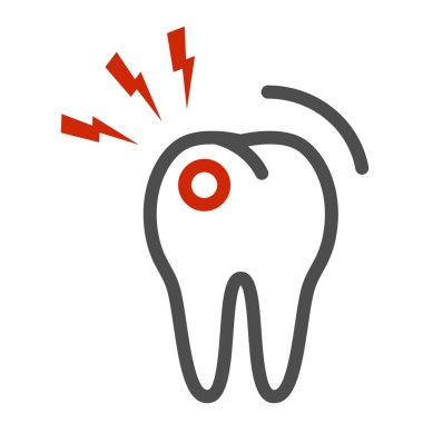 Diş ağrısı çizgisi ikonu, diş bakımı konsepti, beyaz arka planda şimşek işareti olan diş ağrısı simgesi, mobil konsept ve web tasarımı için ana hatlı diş ağrısı simgesi. Vektör grafikleri.