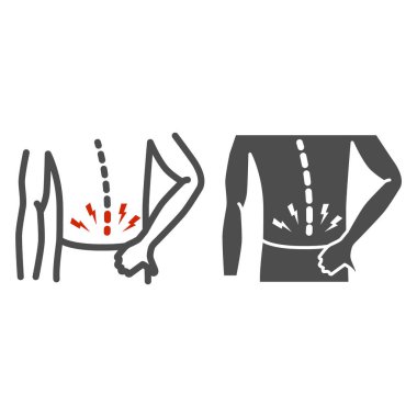 Sırt ağrısı çizgisi, sağlam ikon, vücut ağrısı konsepti, arka planda sırt ağrısı işareti, mobil konsept ve web tasarımı için ana hatlı sırt yaralanma ikonu. Vektör grafikleri.