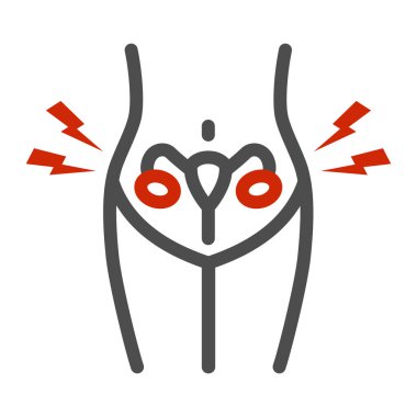 Adet sancıları, ağrı çizgisi ikonu, sağlık konsepti, beyaz arka planda yumurtalık iltihabı, cep telefonu için tasarlanmış kadın üreme sistemi ikonu hastalıkları. Vektör grafikleri.