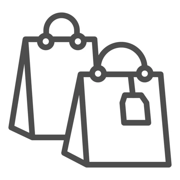 Boodschappentas met tag line icoon, shopping concept, twee boodschappentassen op witte achtergrond, Pakketten icoon in outline stijl voor mobiel concept en web design. vectorgrafieken. — Stockvector