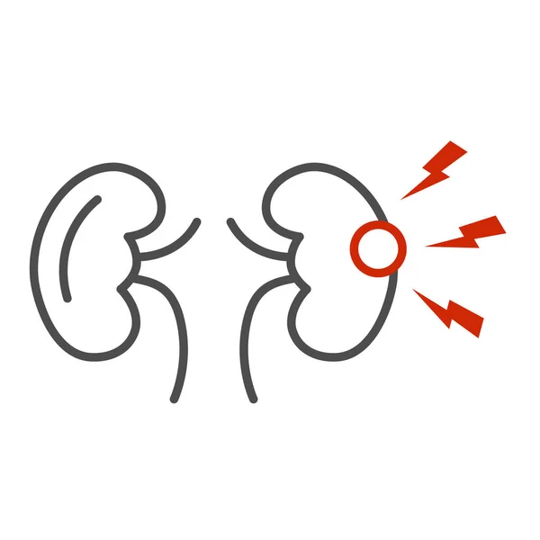 Icono de línea delgada de dolor renal, concepto de dolor corporal, signo de dolor renal sobre fondo blanco, icono de cólico renal en estilo de esquema para concepto móvil y diseño web. Gráficos vectoriales . — Archivo Imágenes Vectoriales