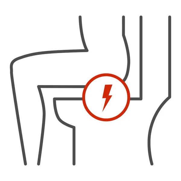 Icône de ligne mince hémorroïdes, concept de problèmes de santé, panneau de douleur anale sur fond blanc, personne assise dans les toilettes et icône de douleur ressentie dans le style de contour pour mobile, conception web. Graphiques vectoriels. — Image vectorielle