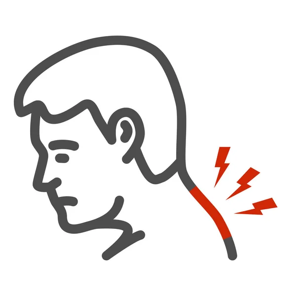 Neck pain line icon, Body pain concept, Man suffering from neck ache sign on white background, man with pain in his neck icon in outline style for mobile and web design. Vector graphics. — Stock Vector