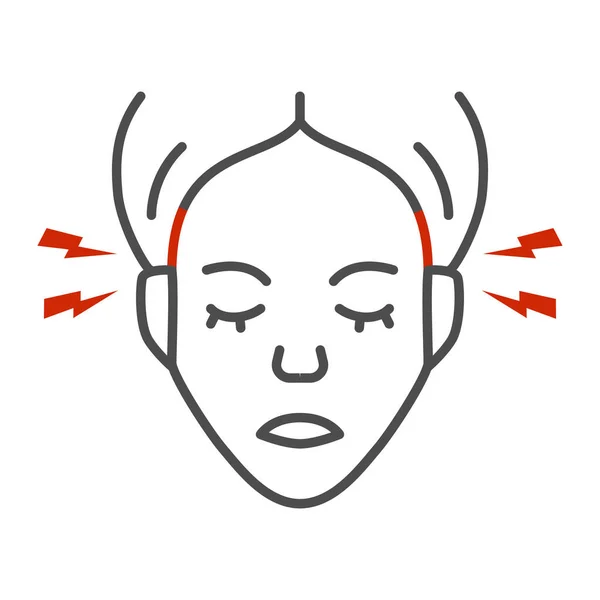 Temple pain thin line icon, healthcare concept, Migraine sign on white background, Human head with lightning icon in outline style for mobile concept and web design. Gráficos vectoriales . — Archivo Imágenes Vectoriales