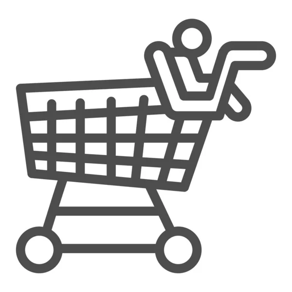Einkaufswagen mit Kinderlinien-Symbol, Shopping-Konzept, Kinder und Warenkorb-Schild auf weißem Hintergrund, Einkaufswagen-Symbol im Outline-Stil für mobiles Konzept und Webdesign. Vektorgrafik. — Stockvektor