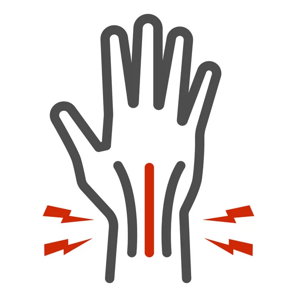 Dor no ícone da linha de mão, conceito de dor corporal, lesão no sinal da articulação da mão no fundo branco, dor na mão humana e no pulso causada pelo ícone da artrite no estilo esboço para celular. Gráficos vetoriais . — Vetor de Stock