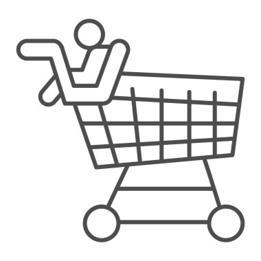 Çocuk çizgisi ikonu, alışveriş konsepti, çocuklar ve beyaz arka planda alışveriş arabası tabelası, mobil konsept ve web tasarımı için ana hatlı alışveriş arabası ikonu. Vektör grafikleri.