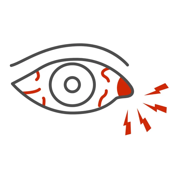 Dor nos olhos e infecção ícone de linha fina, conceito de doença e lesão, sinal de olhos doloridos no fundo branco, ícone de vermelhidão dos olhos no estilo de contorno para o conceito móvel e web design. Gráficos vetoriais . —  Vetores de Stock