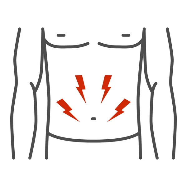 Magen-Schmerz-Symbol, Gesundheitskonzept, Person mit Magenbeschwerden auf weißem Hintergrund, Bauchschmerzen-Symbol im Umrissstil für Mobil- und Webdesign. Vektorgrafik. — Stockvektor