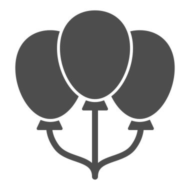 Üç balon katı ikon, çocukluk konsepti, arka planda hava balonu işareti, mobil konsept ve web tasarımı için kabartma şeklinde balon simgesi. Vektör grafikleri.