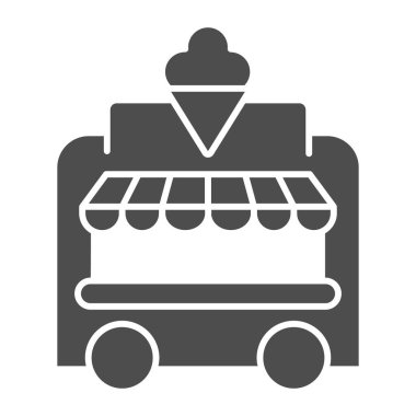 Dondurma büfesi katı ikonu, lunapark konsepti, beyaz arka planda gezici mağaza tabelası mobil konsept ve web tasarımı için glyph tarzı dondurma arabası ikonu. Vektör grafikleri.