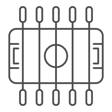 Masa futbolu, ince çizgi ikonu, lunapark konsepti, arka planda langırt tabelası, mobil konsept ve web tasarımı için ana hatlı masa futbolu ikonu. Vektör grafikleri.