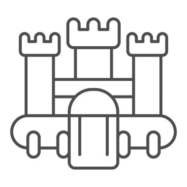 Şişme şato ince çizgi ikonu, çocuk eğlence konsepti, beyaz arka planda zıplayan kale tabelası, Zıplayan şato simgesi mobil konsept için tasarım, web tasarımı. Vektör grafikleri.