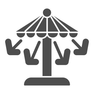 Atlıkarınca katı ikonu, eğlence parkı konsepti, arka planda koltuk tabelası olan eğlence gezisi, mobil konsept ve web tasarımı için glifli atlıkarınca ikonu. Vektör grafikleri.