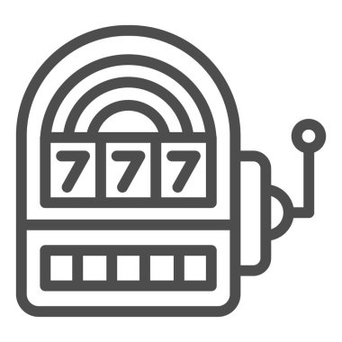 Slot makinesi çizgisi simgesi, eğlence konsepti, beyaz arka planda kumarhane sembolü, mobil konsept ve web tasarımı için taslak biçiminde slot makinesi simgesinde Şanslı 7. Vektör grafikleri.