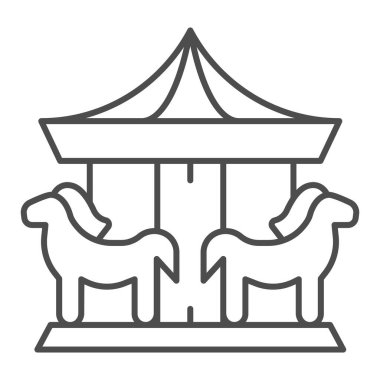 Atlıkarınca ince çizgi ikonu, eğlence parkı konsepti, beyaz arka planda atlıkarınca, mobil konsept ve web tasarımı için ana hatlı at ikonu. Vektör grafikleri.