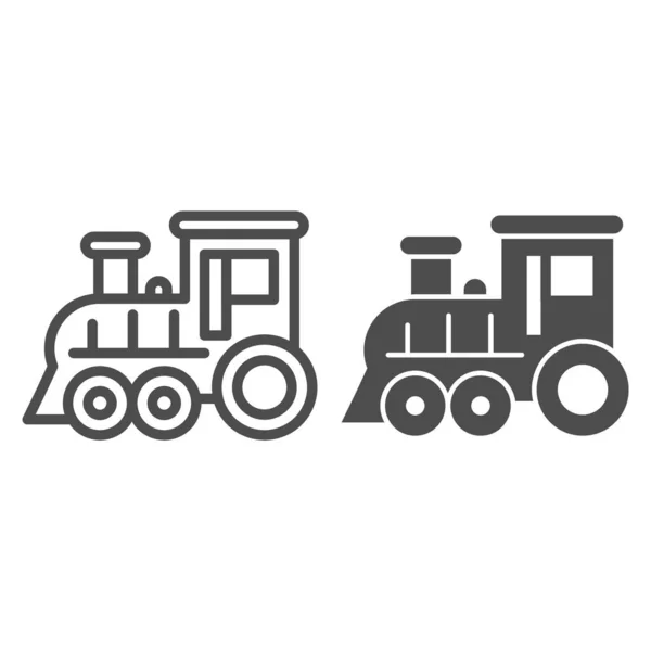 Ligne de locomotive et icône solide, concept de parc d'attractions, panneau de train sur fond blanc, icône de jouet de locomotive dans le style de contour pour concept mobile et conception web. Graphiques vectoriels. — Image vectorielle