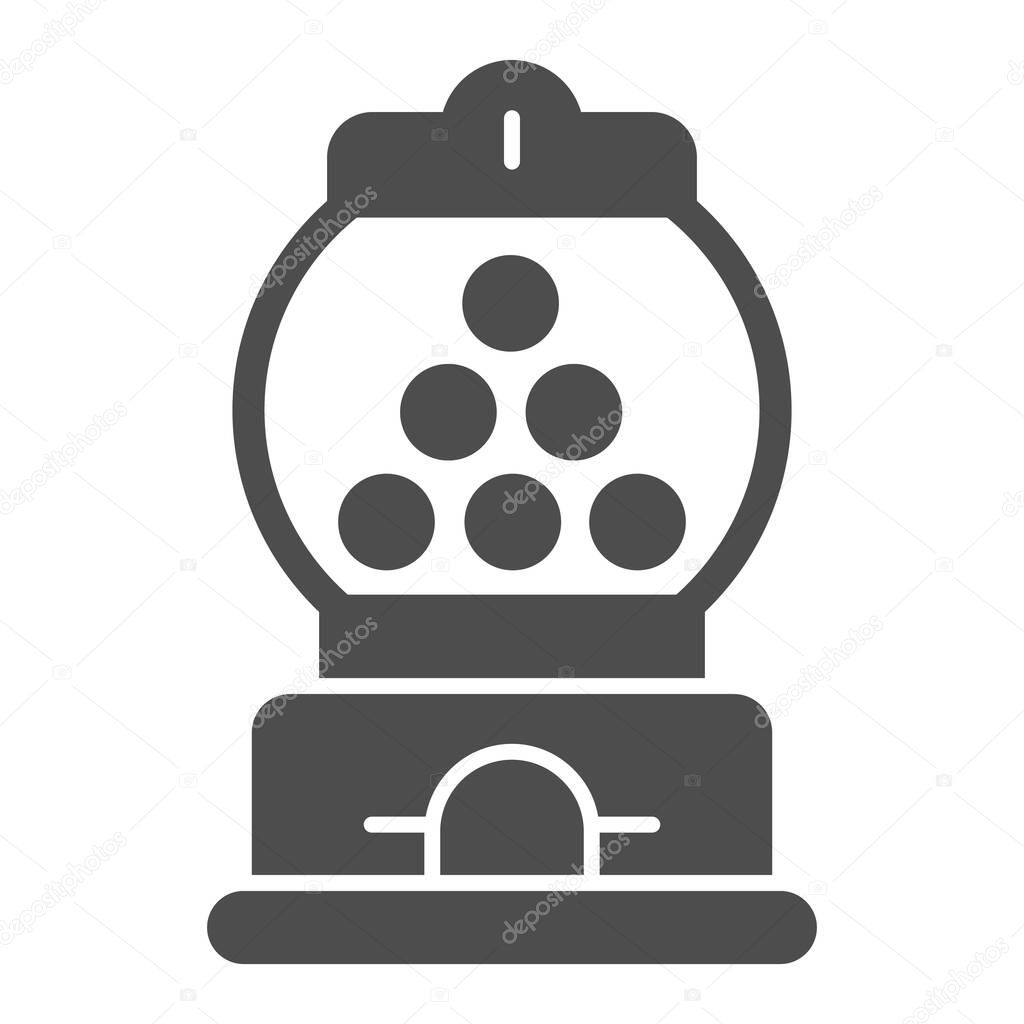 Candy machine solid icon, Amusement park concept, Gumball Machine sign on white background, chewing gum ball machine icon in glyph style for mobile concept and web design. Vector graphics