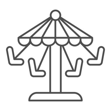 Atlıkarınca çizgisi ikonu, eğlence parkı konsepti, beyaz arka planda koltuk tabelası olan eğlence gezisi, mobil konsept ve web tasarımı için ana hatlı atlıkarınca ikonu. Vektör grafikleri.