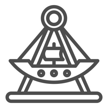 Geminin çekim hattı ikonu, eğlence parkı konsepti, beyaz arka planda viking tekne biniş tabelası, mobil konsept ve web tasarımı için ana hatlı salıncak ikonu. Vektör grafikleri.