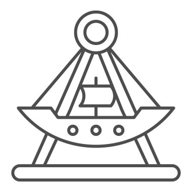 Geminin çekim alanı ince çizgi ikonu, eğlence parkı konsepti, beyaz arka planda viking tekne biniş tabelası, mobil konsept ve web tasarımı için ana hatlı salıncak ikonu. Vektör grafikleri.