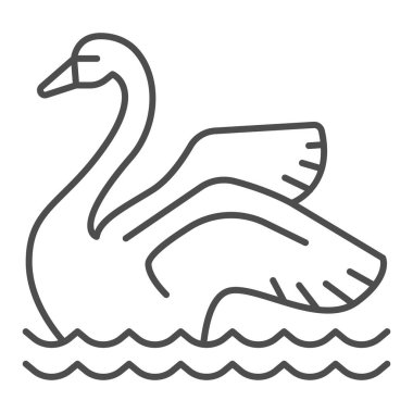 Su hattı ikonunda kuğu, eğlence parkı konsepti, beyaz arka planda zarif su kuşu tabelası, mobil konsept ve web tasarımı için ana hatlı Kuğu simgesi. Vektör grafikleri.