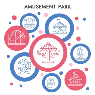 Modern Lunapark Infographic tasarımı. Kamu parkı Infographic görselleştirme baloncuk tasarımı beyaz arka planda. Sunum için şablon. Yaratıcı vektör illüstrasyon bilgisi.