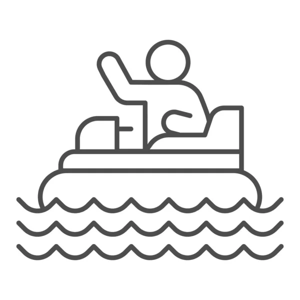 Katamaran mit Personensymbol, Freizeitpark-Konzept, Strandboot mit Tretschild auf weißem Hintergrund, Rafting-Katamaran-Symbol im Outline-Stil für Mobil- und Webdesign. Vektorgrafik. — Stockvektor