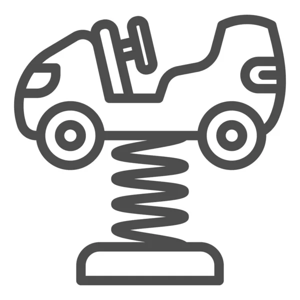 在弹簧线图标上摇动汽车玩具，娱乐公园概念，童车在春天图标上勾勒出移动概念和网页设计的轮廓风格。矢量图形. — 图库矢量图片