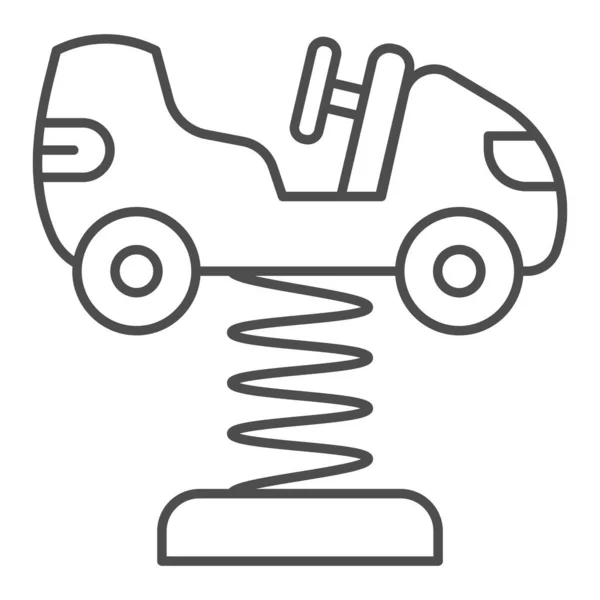 Schaukelndes Autospielzeug auf Federn dünne Linie Symbol, Freizeitpark-Konzept, Kind Auto auf Frühling Symbol in Umriss Stil für mobiles Konzept und Web-Design. Vektorgrafik. — Stockvektor