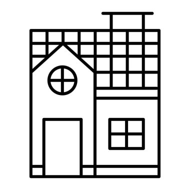 İki katlı ev, ince çizgi ikonu. Beyaz üzerine izole edilmiş küçük kulübe vektör illüstrasyonu. Mimari tasarım tasarımı, web ve uygulama için tasarlandı. Eps 10.