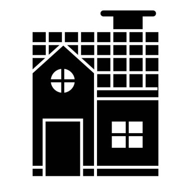 İki katlı ev katı ikonu. Beyaz üzerine izole edilmiş küçük kulübe vektör illüstrasyonu. Mimari kabartma tasarımı, web ve uygulama için tasarlandı. Eps 10.