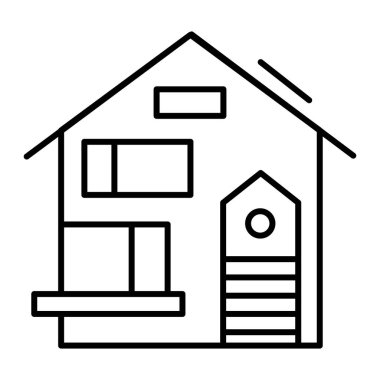 Garaj çizgisi olan köy evi. Beyaz üzerine izole edilmiş ev vektör çizimi. Dış tasarım tasarımı, web ve uygulama için tasarlandı. Eps 10.