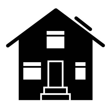 Banliyö evi simgesi. Evin dış görünüş çizimi beyaza izole edilmiş. Kulübe kabartma tasarımı, web ve uygulama için tasarlanmış. Eps 10.