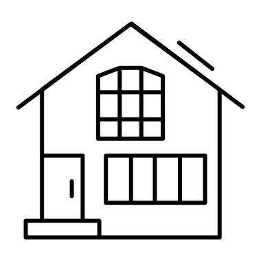 Çift katlı banliyö evi, ince çizgi ikonu. Gable çatı evi dış vektör çizimi beyaza izole edildi. Kulübe tasarımı, web ve uygulama için tasarlanmış. Eps 10.
