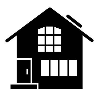 Banliyödeki çift katlı ev, sağlam bir ikon. Gable çatı evi dış vektör çizimi beyaza izole edildi. Kulübe kabartma tasarımı, web ve uygulama için tasarlanmış. Eps 10.