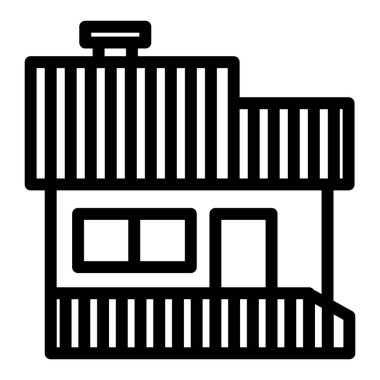 Veranda çizgisi ikonlu bir ev. Veranda vektör illüstrasyonlu modern çatı evi beyaza izole edilmiş. Kulübe tasarımı, web ve uygulama için tasarlanmış. Eps 10.