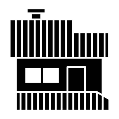 Verandası olan bir ev. Veranda vektör illüstrasyonlu modern çatı evi beyaza izole edilmiş. Kulübe kabartma tasarımı, web ve uygulama için tasarlanmış. Eps 10.