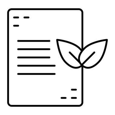 Yaprak ve dosya ince çizgi simgesi. Eko belge vektör illüstrasyonu beyazda izole edildi. Kağıt ve yaprak tasarımı, web ve uygulama için tasarlanmış. Eps 10.