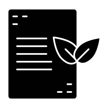 Yaprak ve dosya katı simgesi. Eko belge vektör illüstrasyonu beyazda izole edildi. Kağıt ve yaprak kabartma tasarımı, web ve uygulama için tasarlanmış. Eps 10.