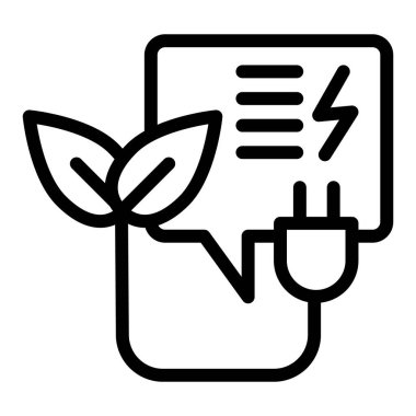 Eko dolgu hattı simgesi. Beyaz üzerine izole edilmiş eko işaret vektör illüstrasyonlu elektrik prizi. Web ve uygulama için tasarlanmış ana hatlı tasarım. Eps 10.