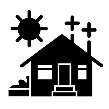 Güneş enerjisiyle çalışan bir ev. Güneş enerjisi ev vektör çizimi beyaza izole edildi. Eko ev kabartma tasarımı, web ve uygulama için tasarlanmış. Eps 10.