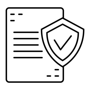 Onaylanmış belge ince çizgi simgesi. Beyaz üzerine izole edilmiş kalkan vektör illüstrasyonlu liste. Anlaşma kağıdı tasarımı, web ve uygulama için tasarlandı. Eps 10.