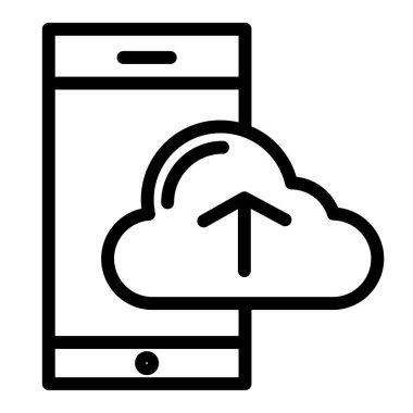 Akıllı telefon ve bulut hesaplama hattı simgesi. Akıllı telefon vektör illüstrasyonunda beyaz üzerine izole edilmiş oku olan bulut. Cep telefonu tasarımı üzerinde bulut, web ve uygulama için tasarlanmış. Eps 10.